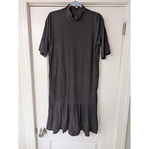 Kowtow Black Organic Cotton Mock Neck Drop Waist Dress XS minimalist ethical